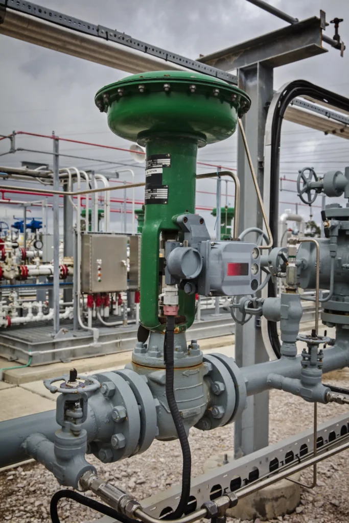automated control valve with pneumatic actuator in an oil and gas refinery process line